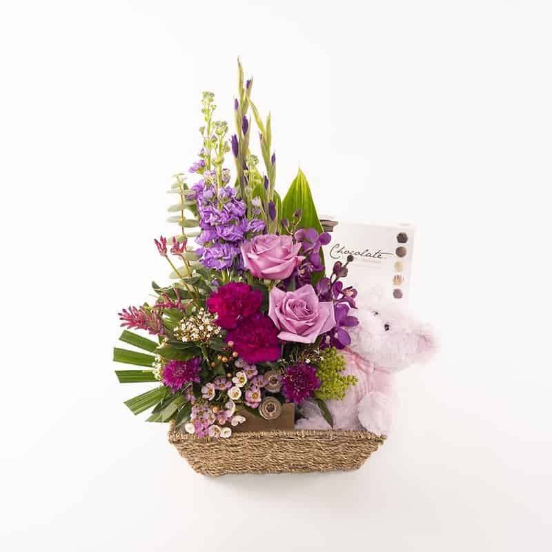 Flowers, Chocolates & Teddy Bear Hamper Bloomin Boxes