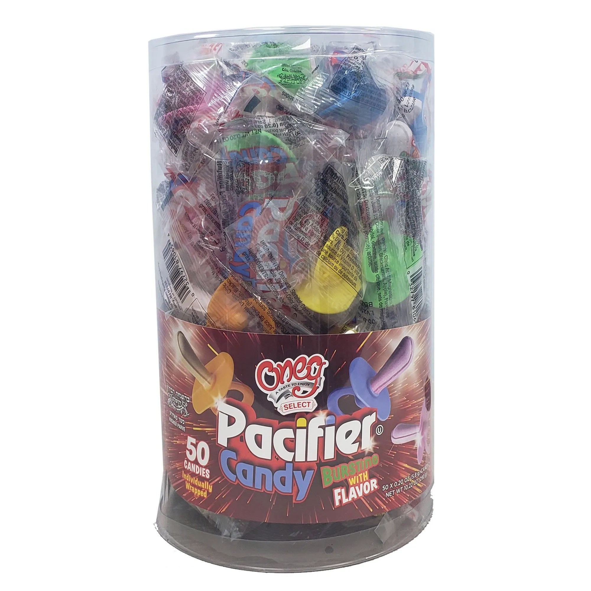 ONEG Pacifier Candy Tub 50pc Bloom's Kosher