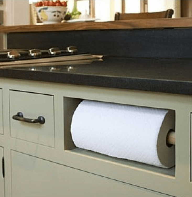 Idea genial para tener en orden las tapas y los rollos de papel de cocina