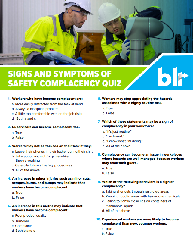 Workplace safety complacency quiz BLR