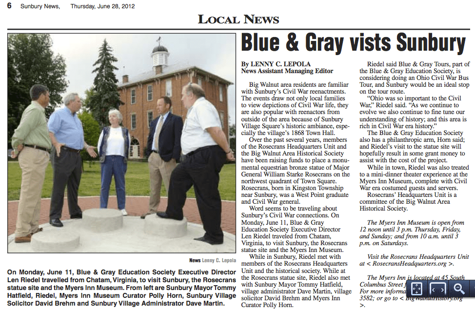 BGES visits Sunbury, Ohio – Blue and Gray Education Society