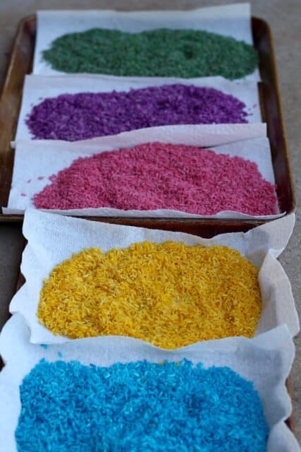 How To Dye Rice With Rubbing Alcohol And Food Coloring - Blue and Hazel