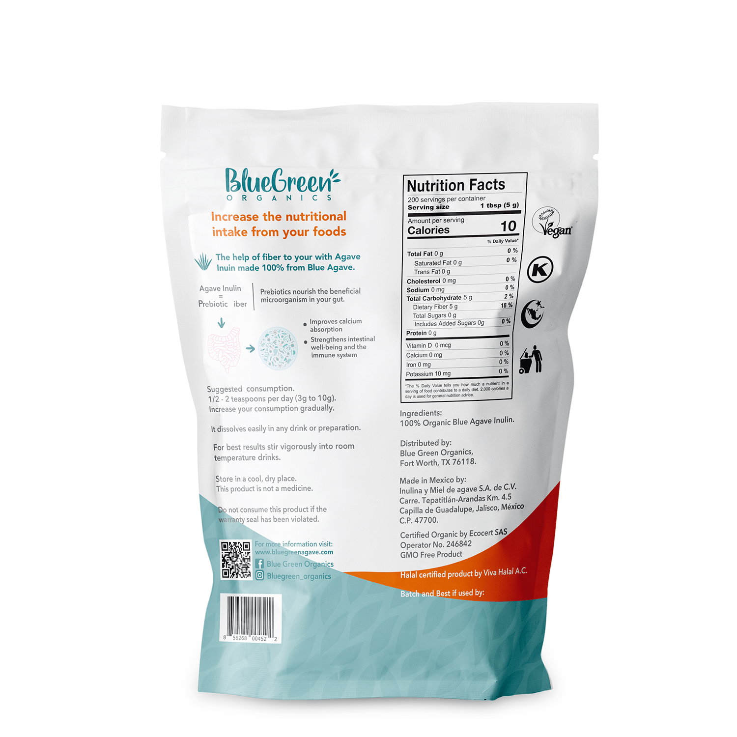 Agave Inulin 350 g (8pack) Prebiotic Fiber Gut Health Immune