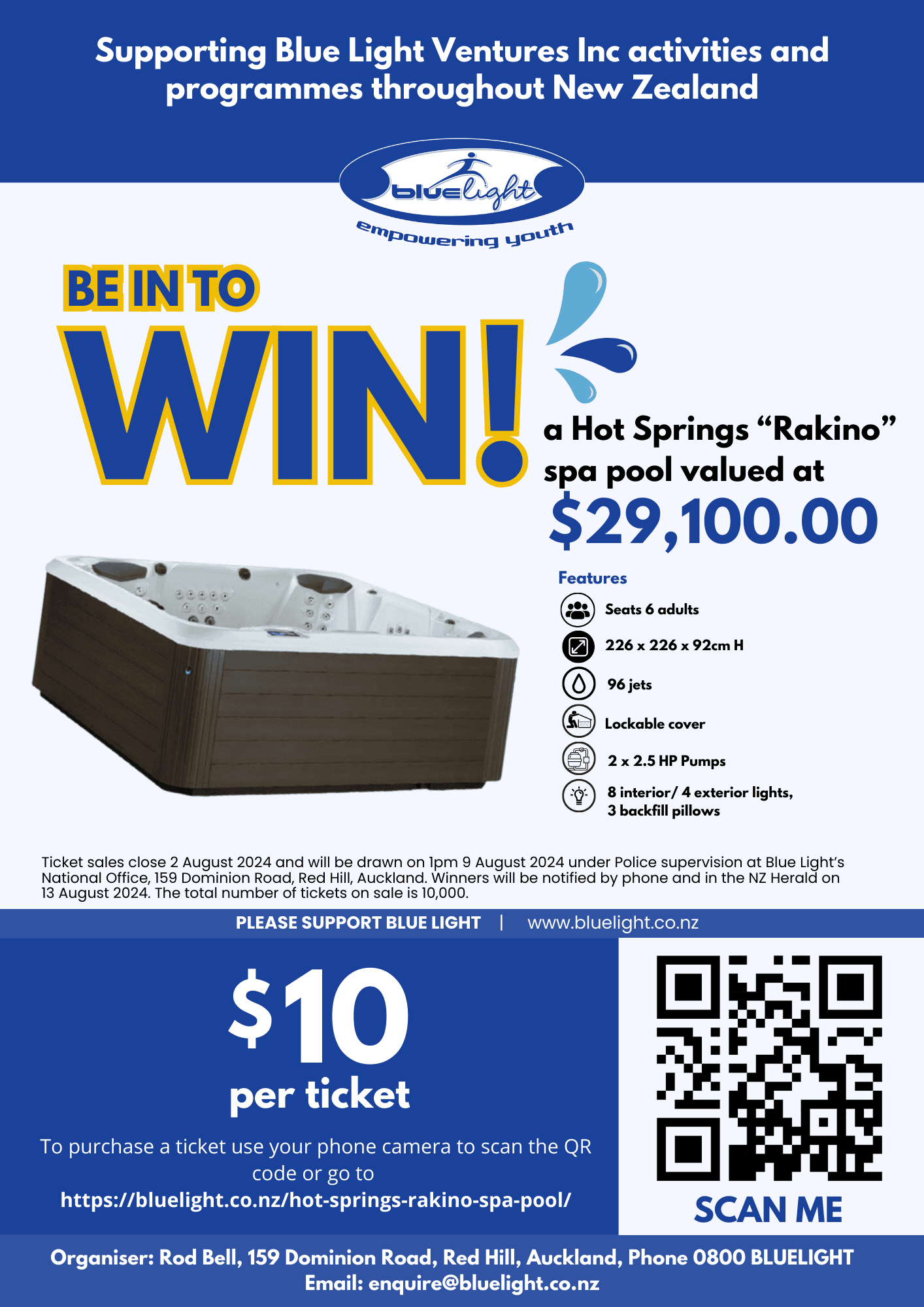 Blue Light NZ Empowering Youth WIN a Hot Springs "Rakino" Spa Pool