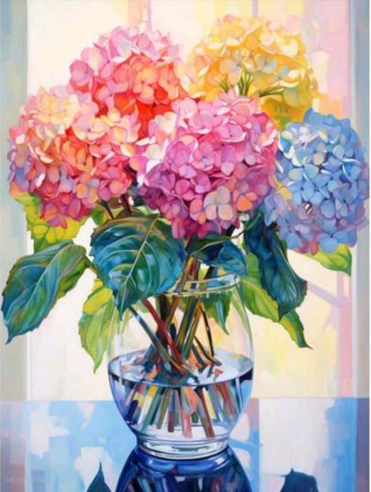 Paint by Numbers Hydrangeas in Glass Vase Blue Pea Online Market