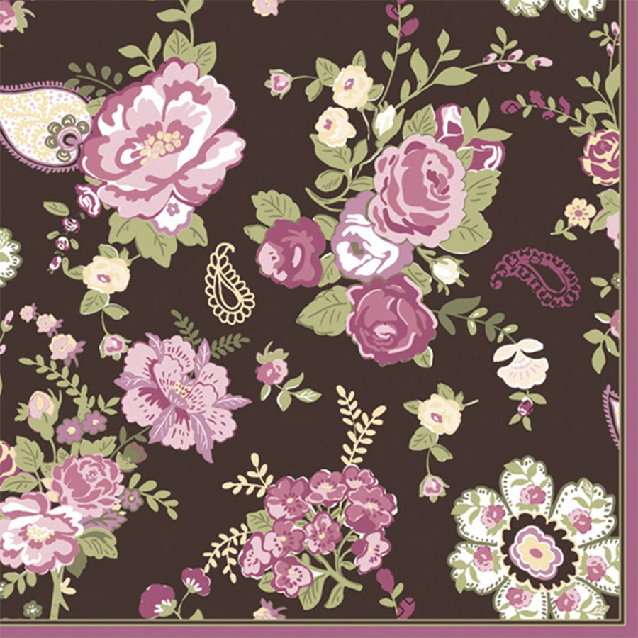 Floral Napkins for Decoupage Paper Dark Flowers Serviettes Lunch 33cm