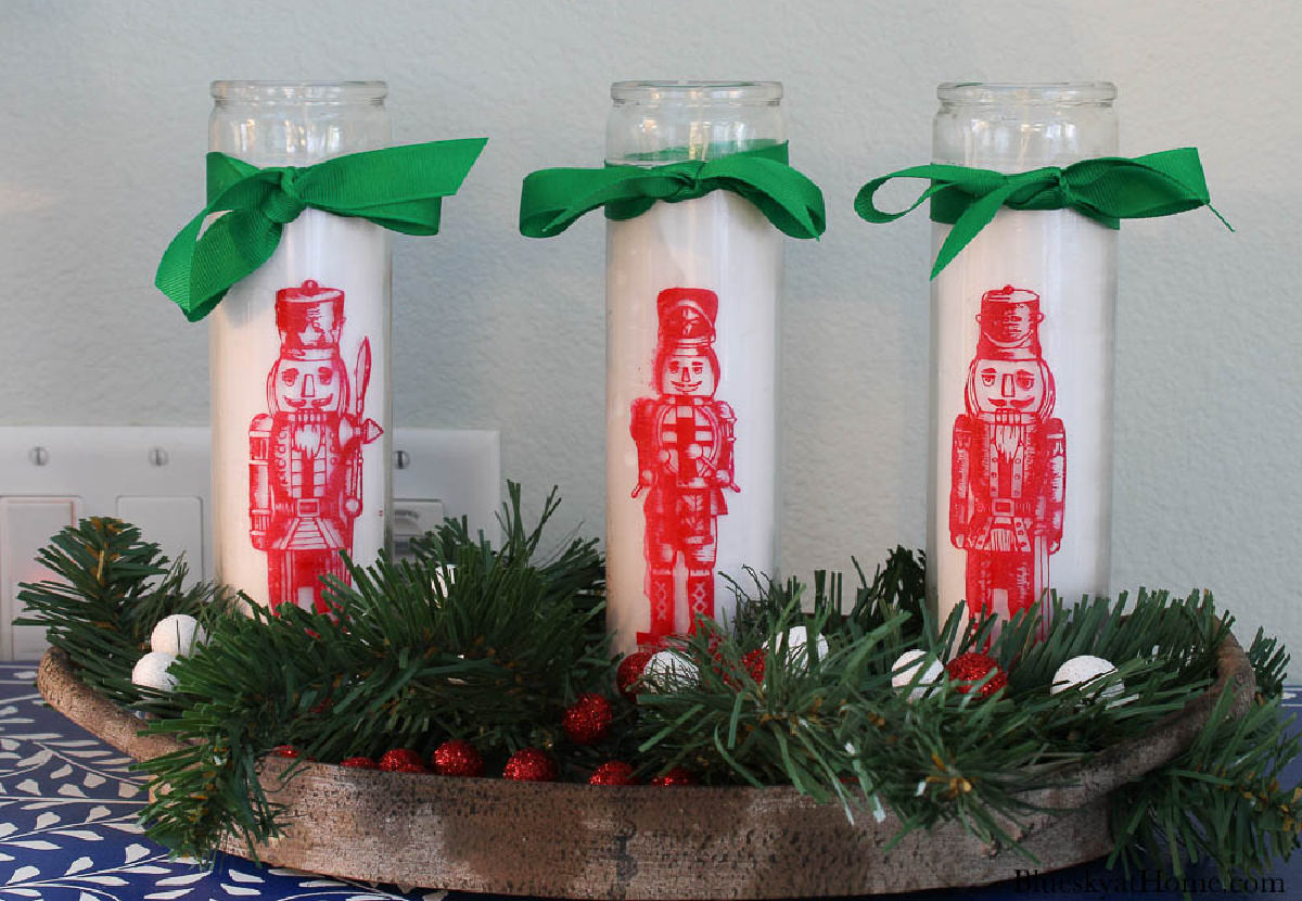 How to Decorate Dollar Tree Candles for Christmas Bluesky at Home