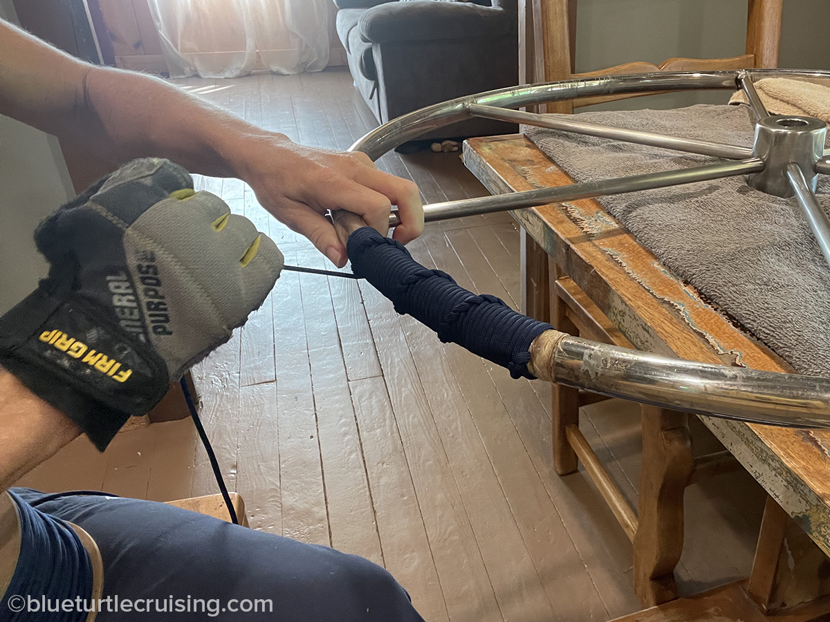 DIY Steering Wheel Wrap French Whipping with Paracord Blue Turtle