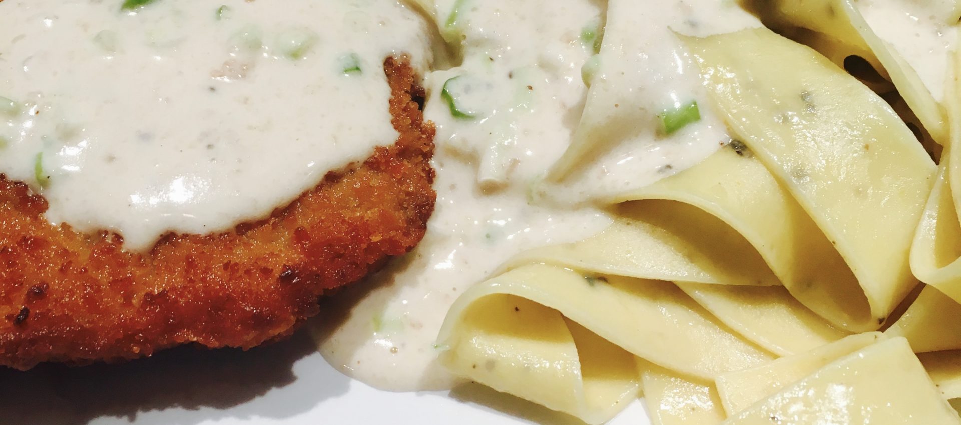 Pork Schnitzel with Lemon Caper Cream Sauce and Noodles