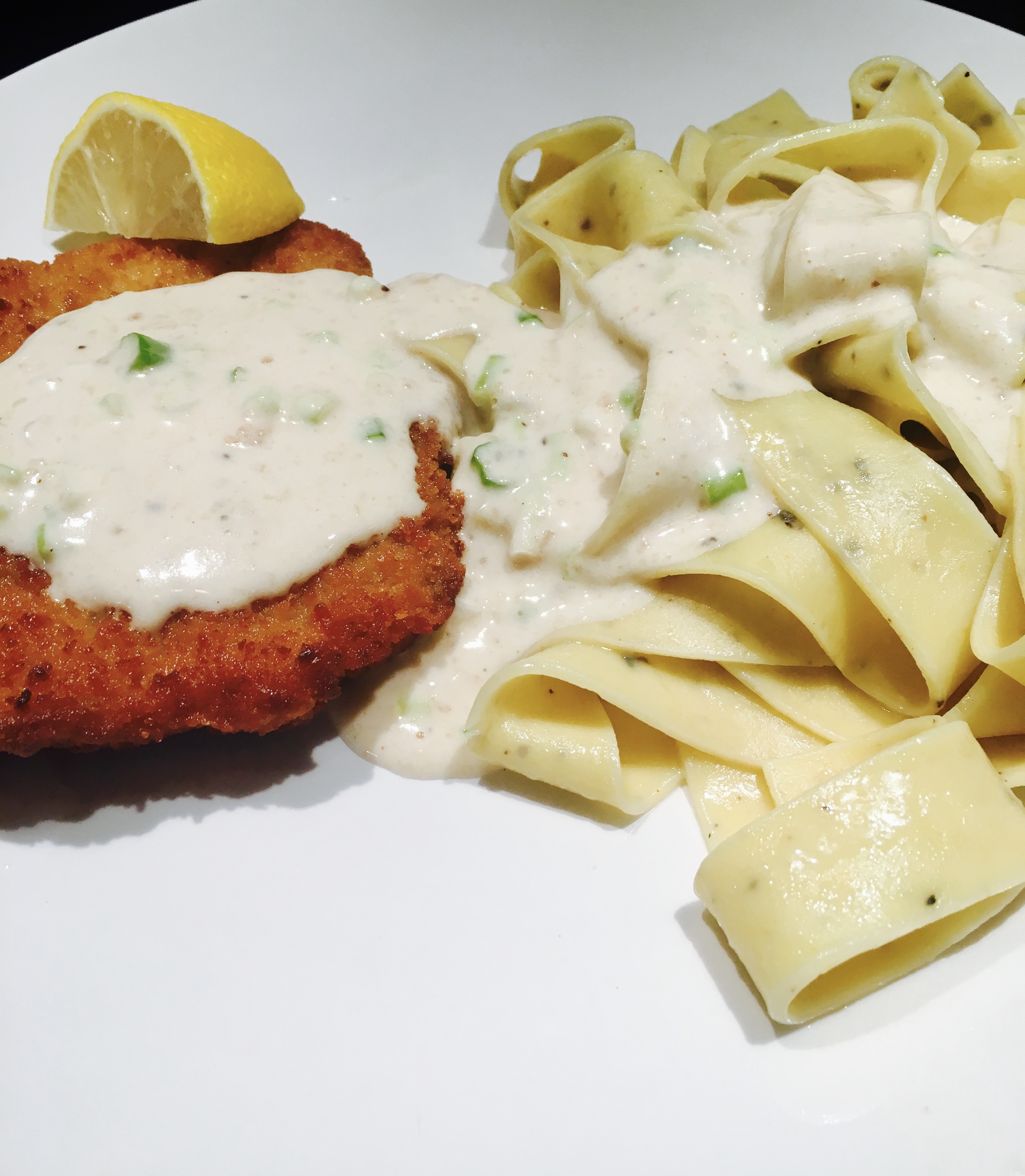 Pork Schnitzel with Lemon Caper Cream Sauce and Noodles Blythes Blog