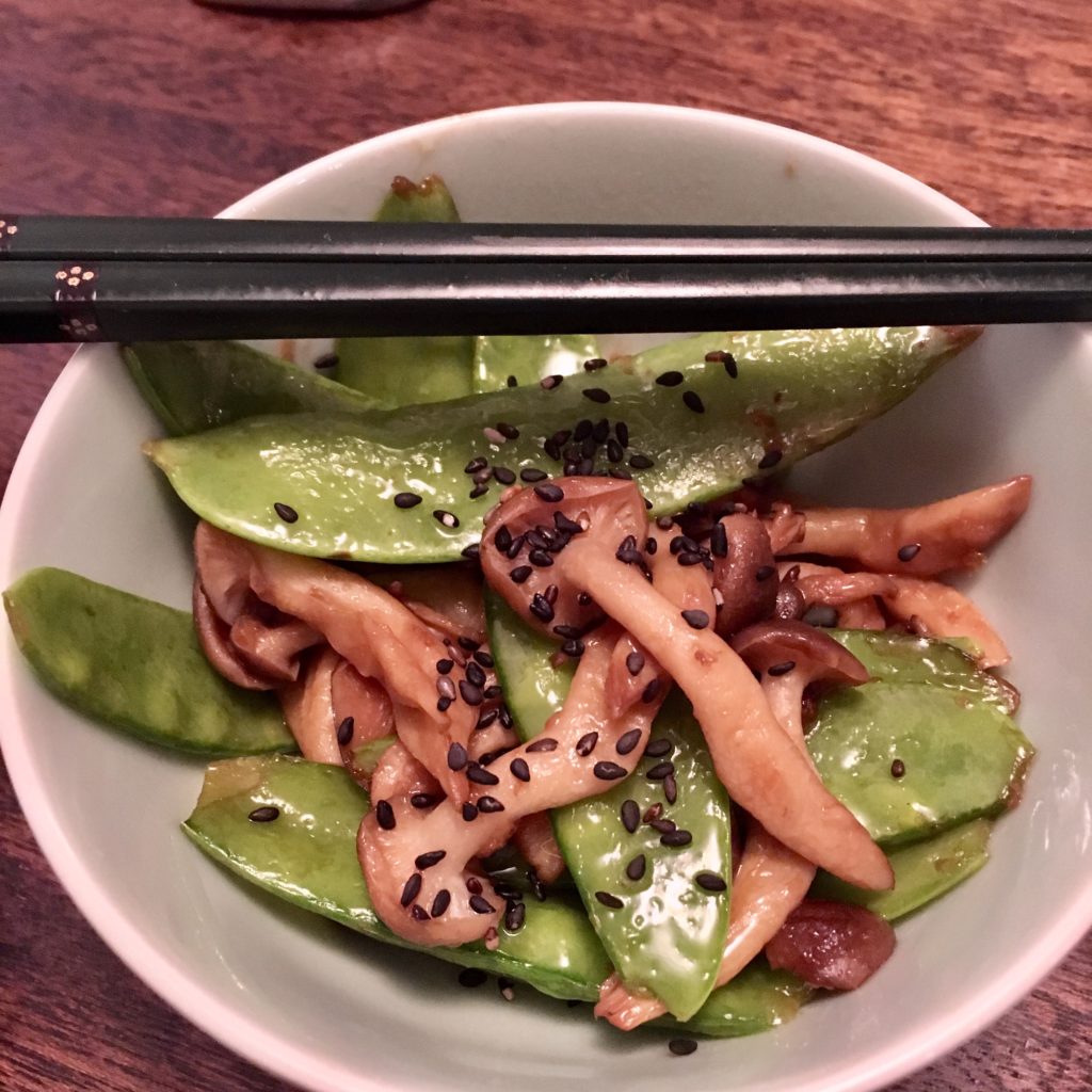 StirFried Snow Peas with Beech Mushrooms and Ginger