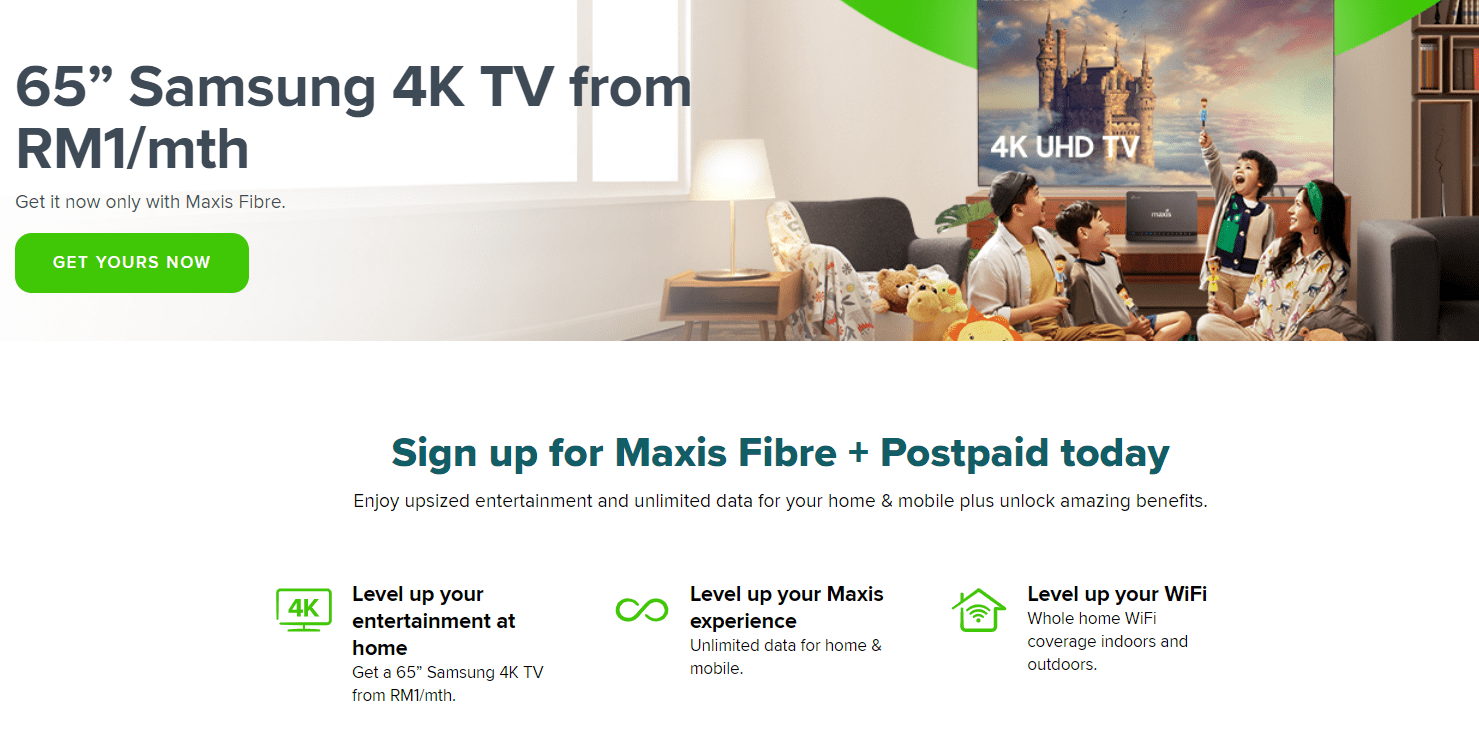 Pelan Maxis Fibre benarkan anda beli 65" Samsung 4K TV dengan harga RM1