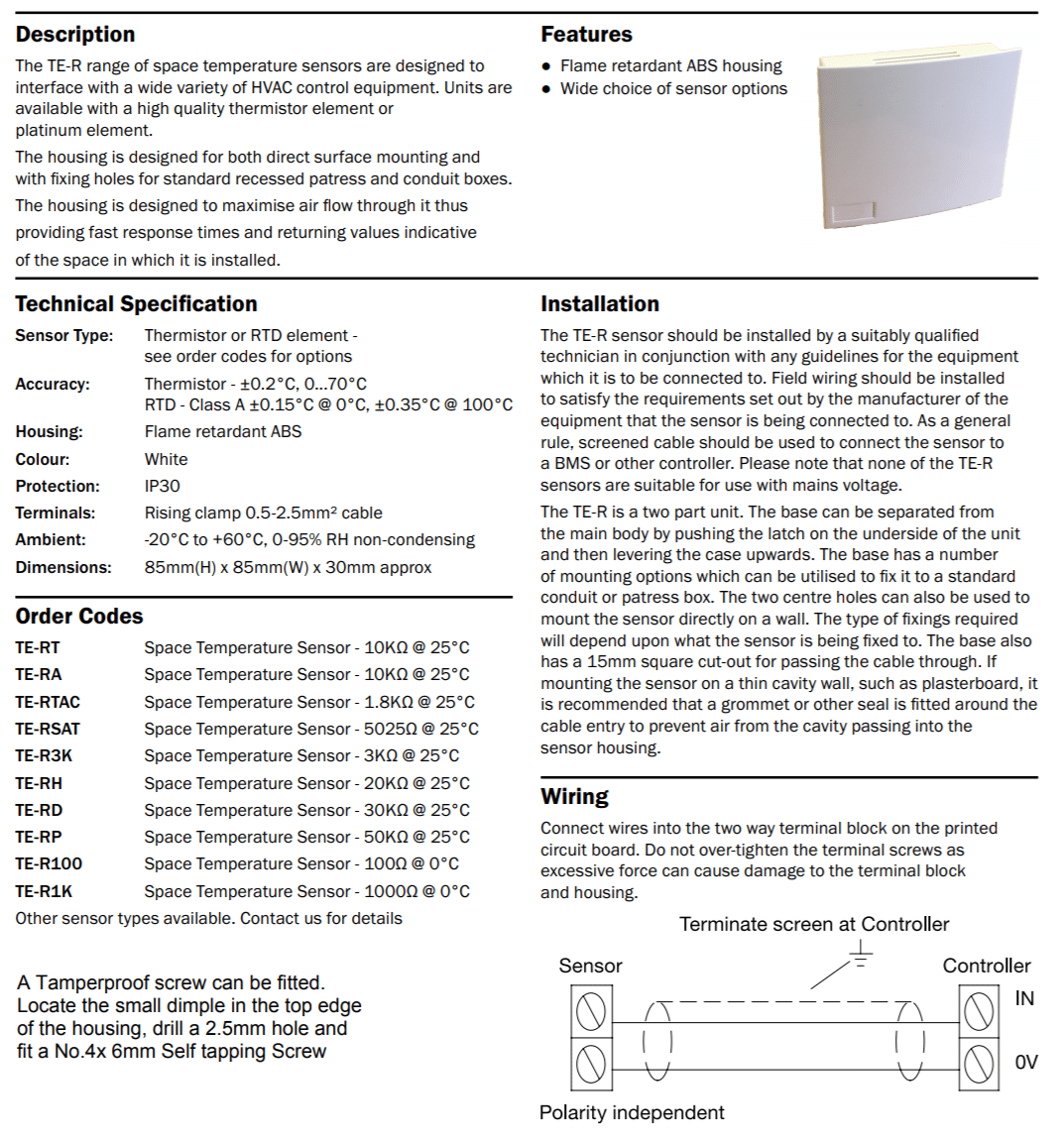 Space Temperature Sensor BMS Parts