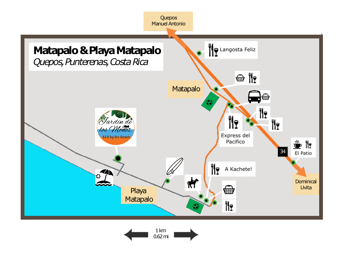 Playa Matapalo Costa Rica Map & Restaurants & Bars