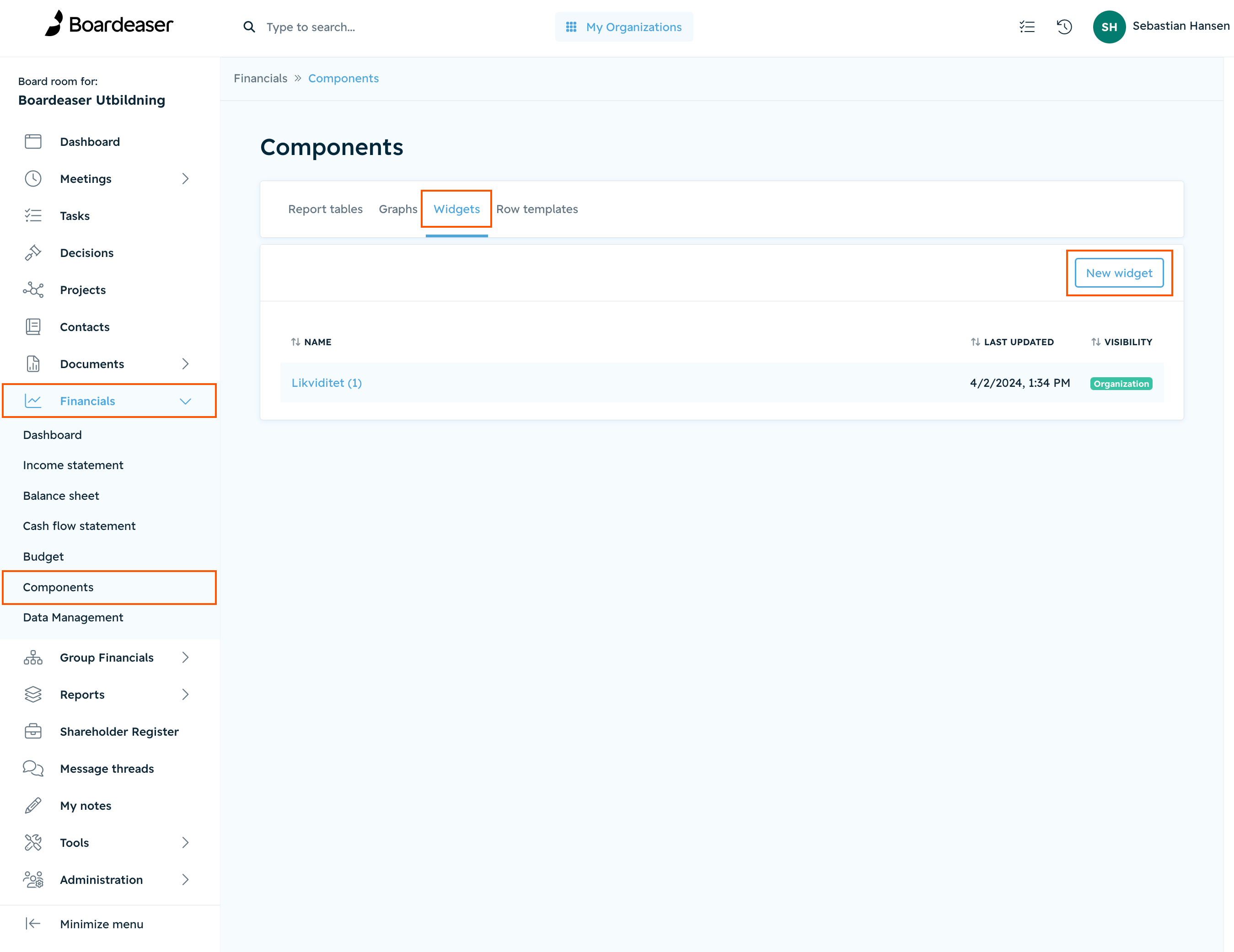 Create widgets Boardeaser