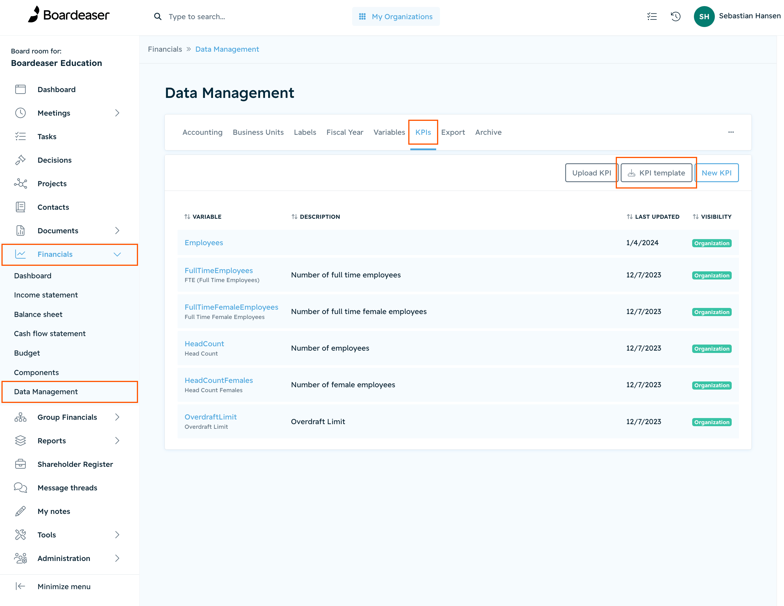 Create KPI via Excel Boardeaser