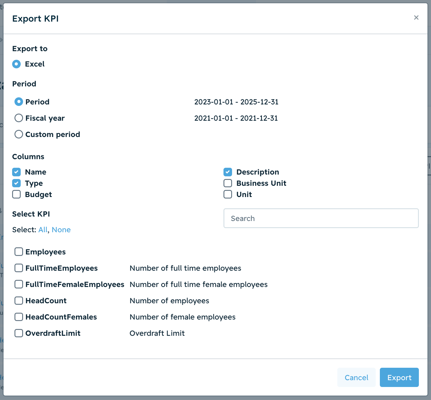 Create KPI via Excel Boardeaser