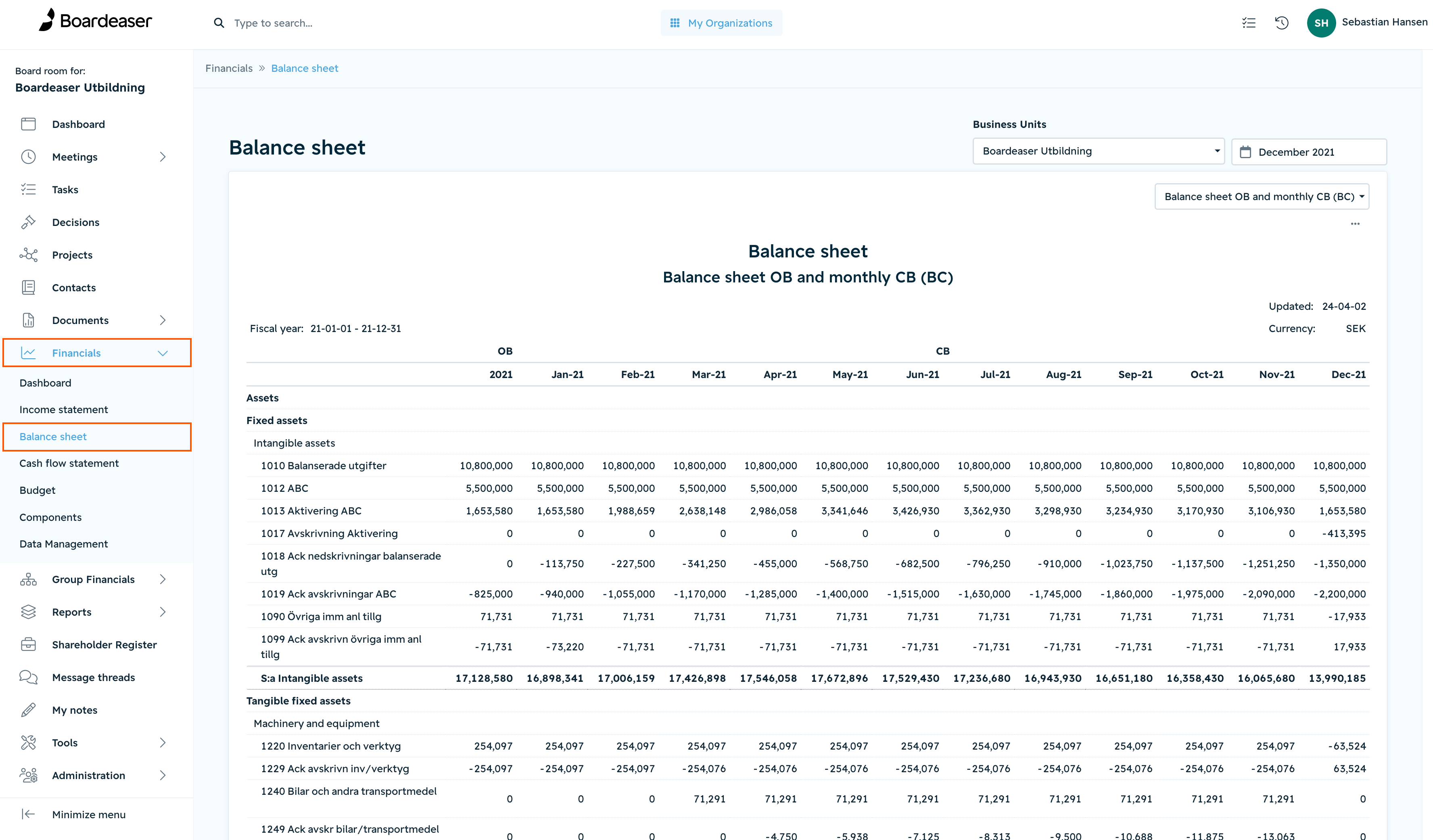 How can I view balance sheets? Boardeaser
