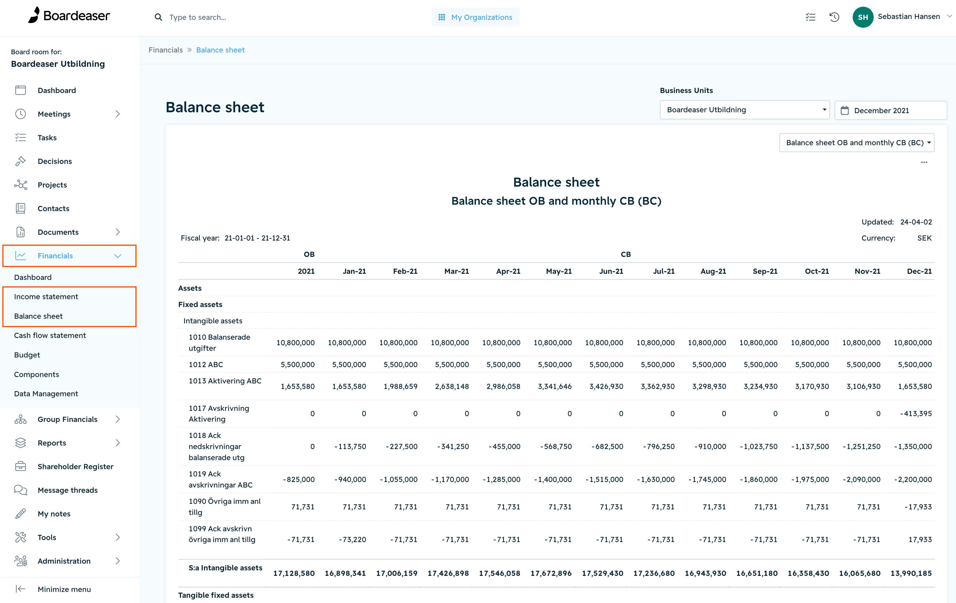 How do I export results and/or balance sheets? Boardeaser