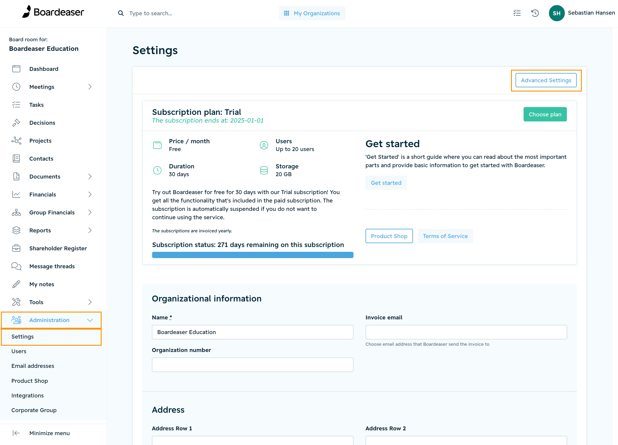 Financial year Boardeaser