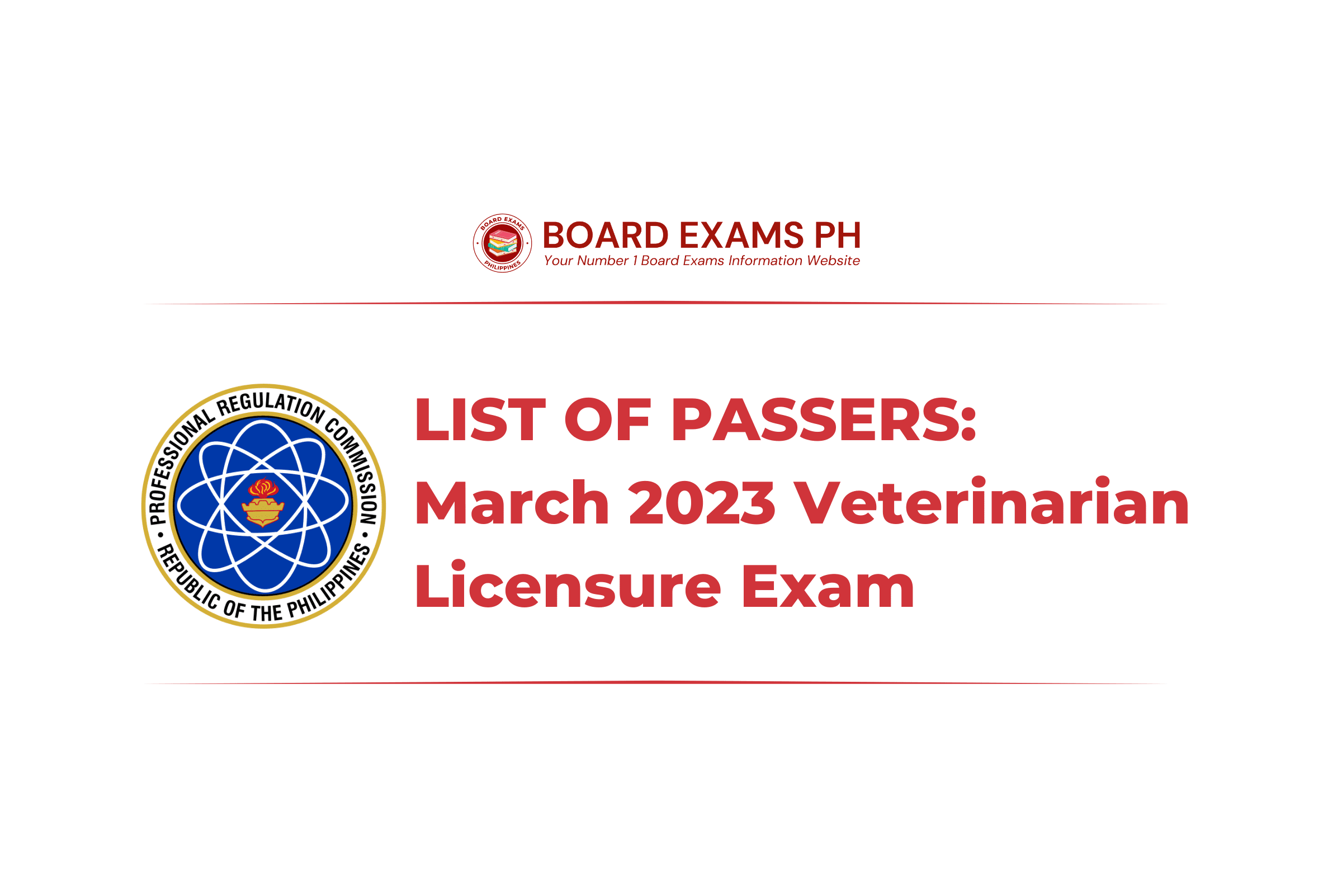 LIST OF PASSERS March 2023 Veterinarian Licensure Exam Board Exams PH