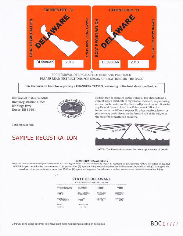 Boat Markings Registration Number Delaware USA BoatRegistration.US
