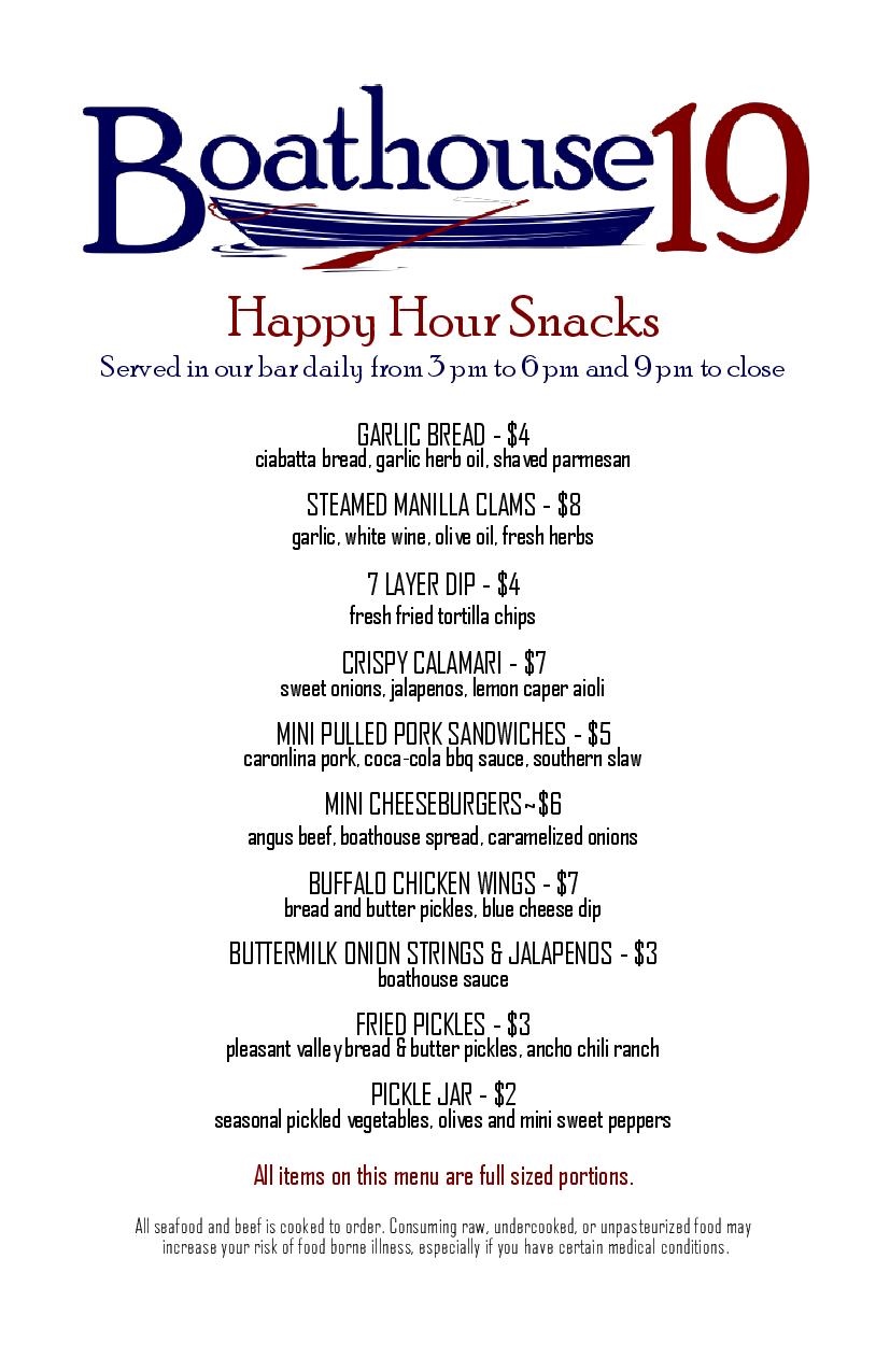 Happy Hour Menu Boathouse 19