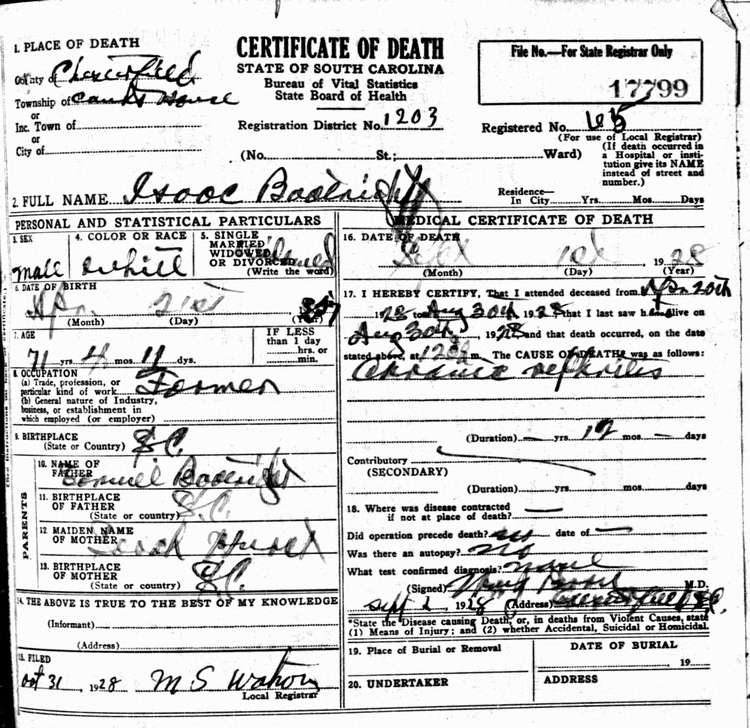 Isaac James Boatwright Death Certificate