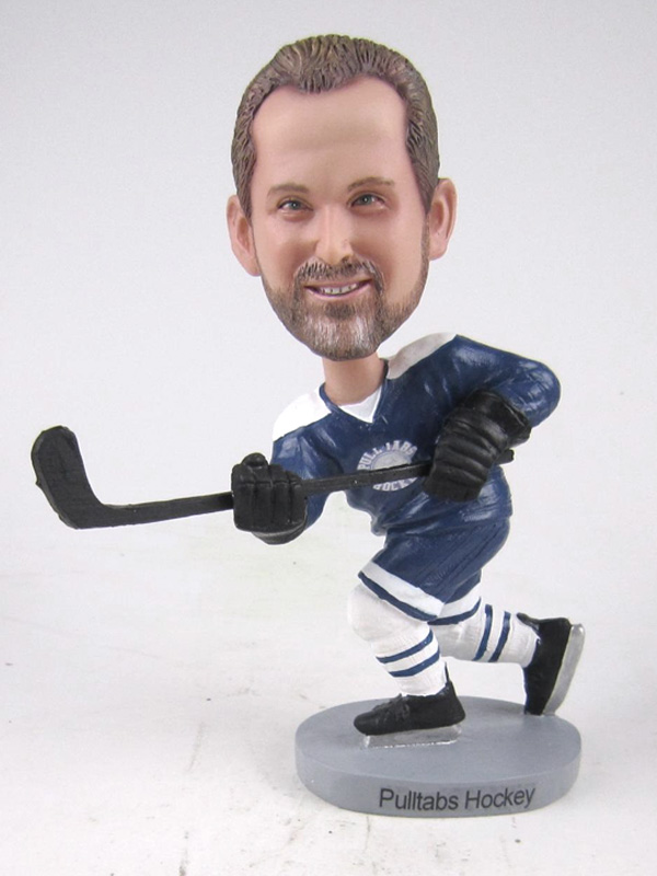 Male hockey player bobblehead taking a shot 3544 Custom Bobbleheads