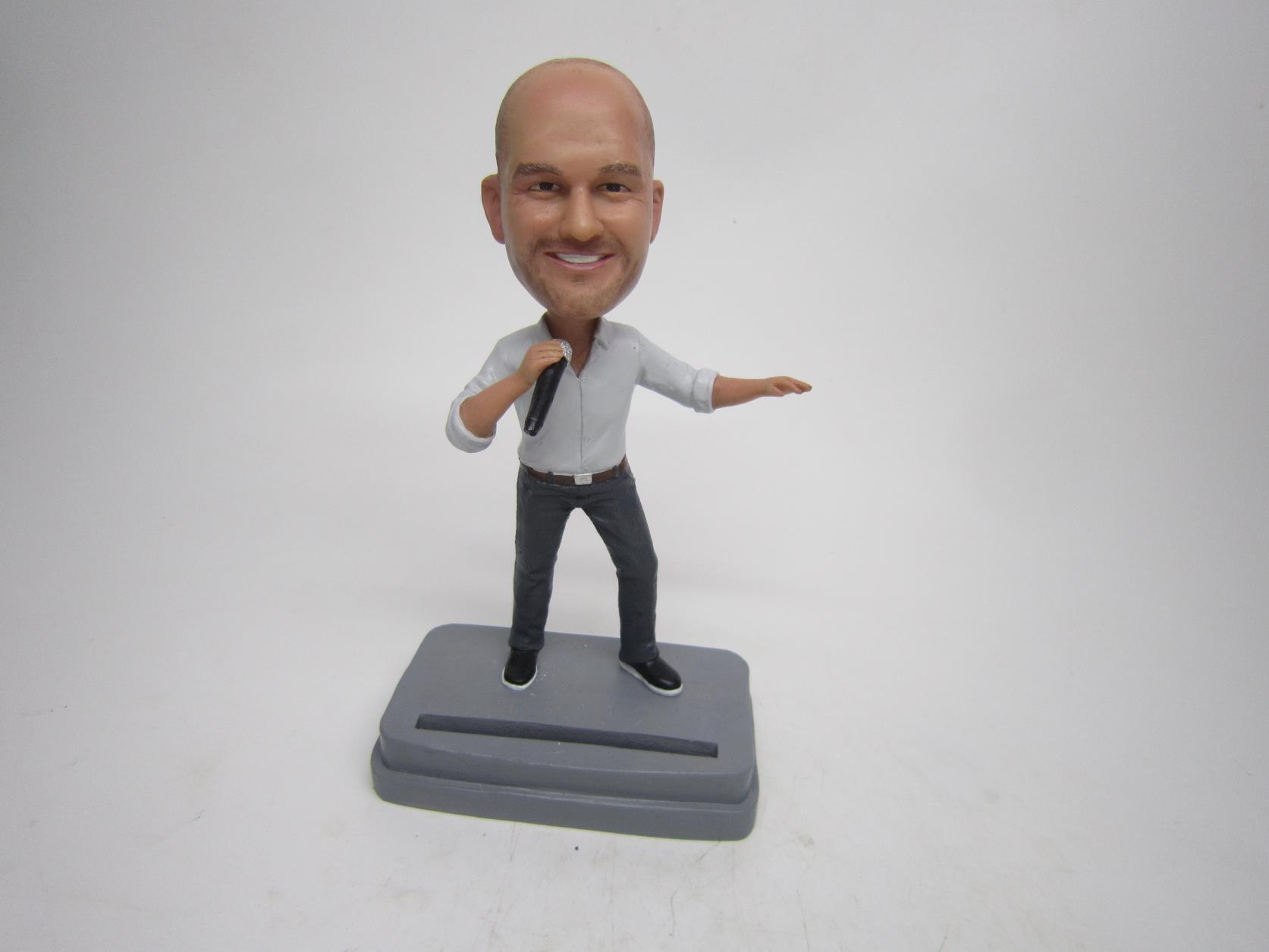 Male singer bobblehead business card holder 6993 Custom Bobbleheads