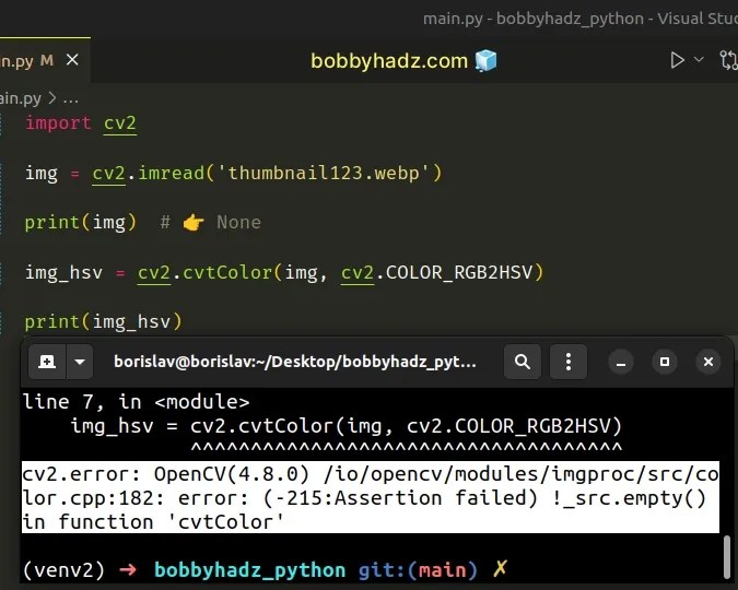 215Assertion failed !_src.empty() in function 'cvtColor' bobbyhadz