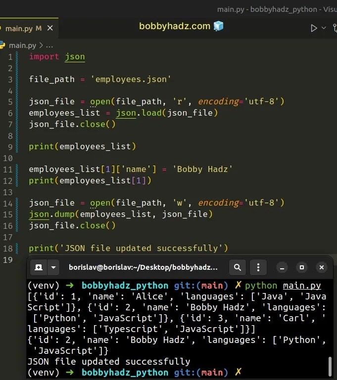 How to update a JSON file in Python [3 Ways] bobbyhadz
