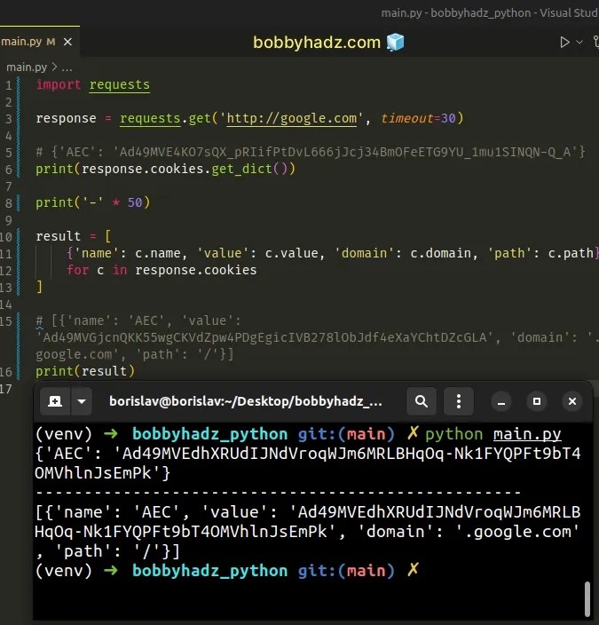 Python How to get and set Cookies when using Requests bobbyhadz