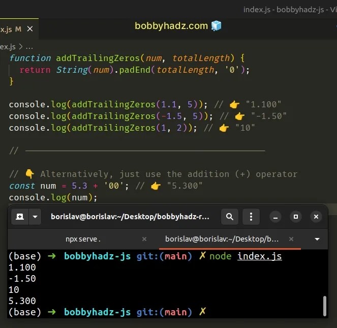 Add trailing Zeros to a Number in JavaScript bobbyhadz