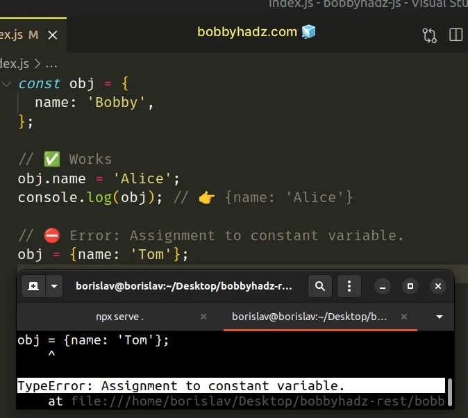 TypeError Assignment to Constant Variable in JavaScript bobbyhadz