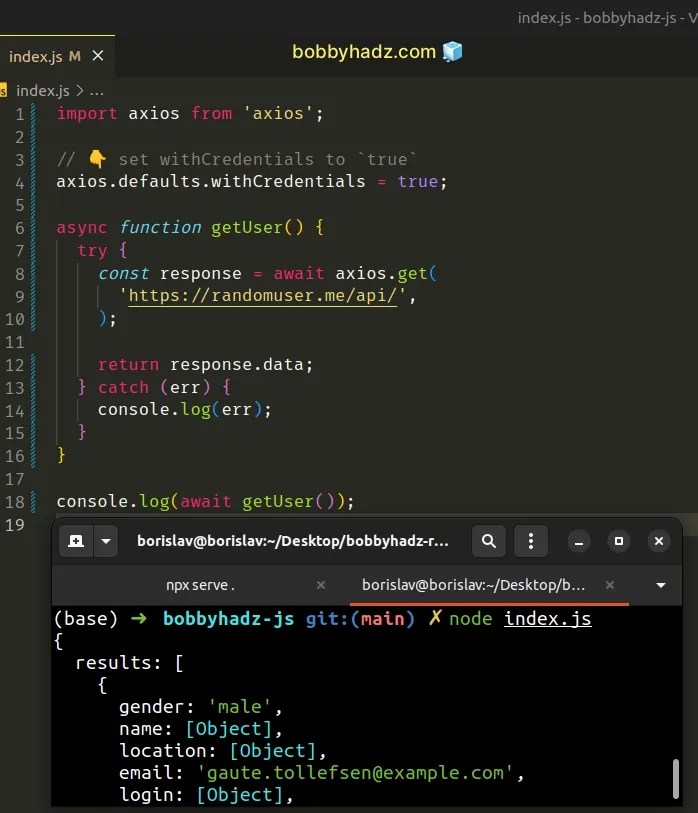 Set Cookies when making an Axios request in JS and Node bobbyhadz