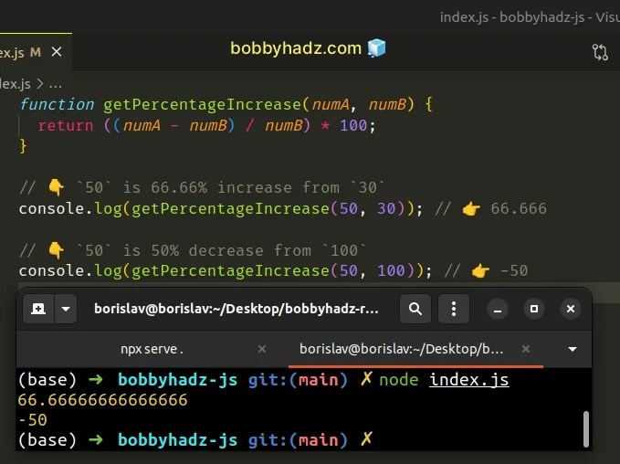 Calculate Percentage between Two Numbers in JavaScript bobbyhadz