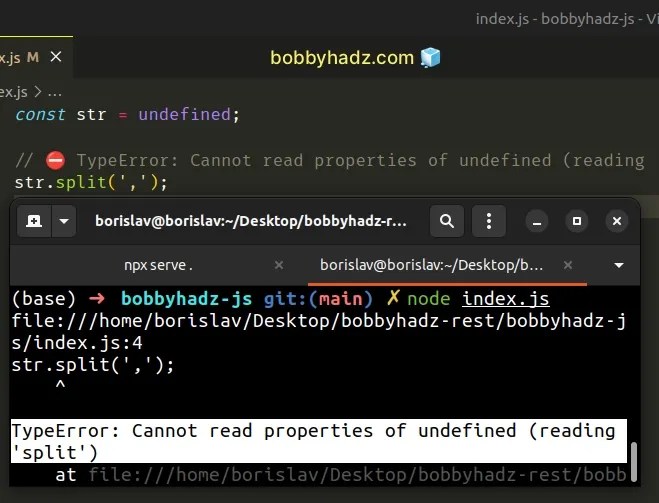 Cannot read properties of undefined (reading 'split') in JS bobbyhadz