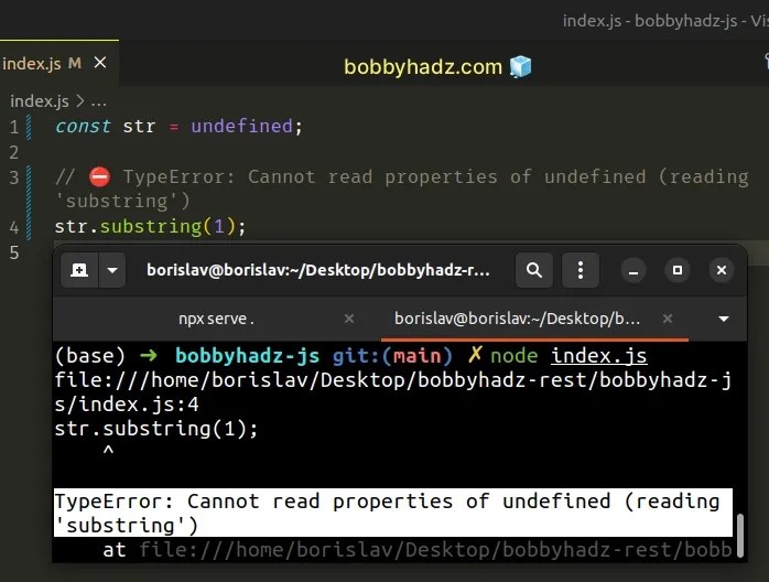 Cannot read properties of undefined (reading 'substring') bobbyhadz