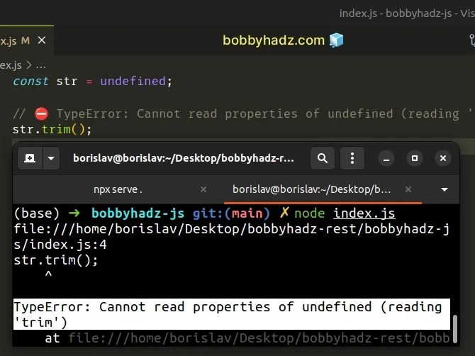 Cannot read properties of undefined (reading 'trim') in JS bobbyhadz
