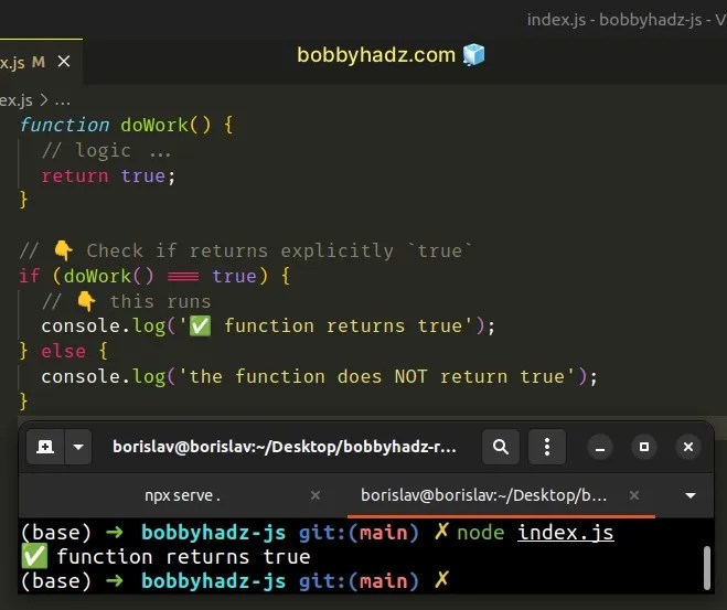 How to Check if a Function returns True in JavaScript bobbyhadz