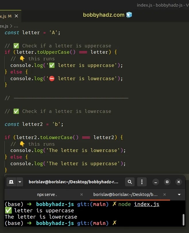 Check if Letter in String is Uppercase or Lowercase in JS bobbyhadz