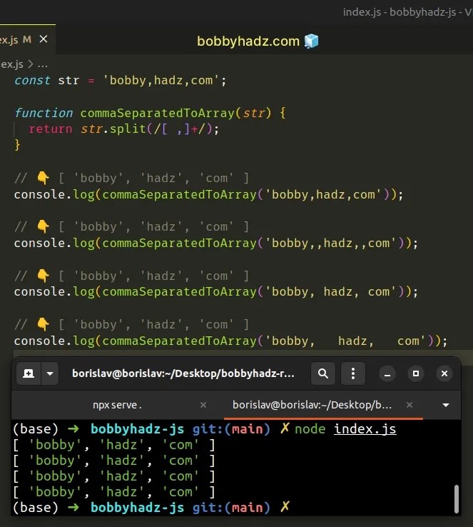 Convert a commaseparated String to an Array in JavaScript bobbyhadz