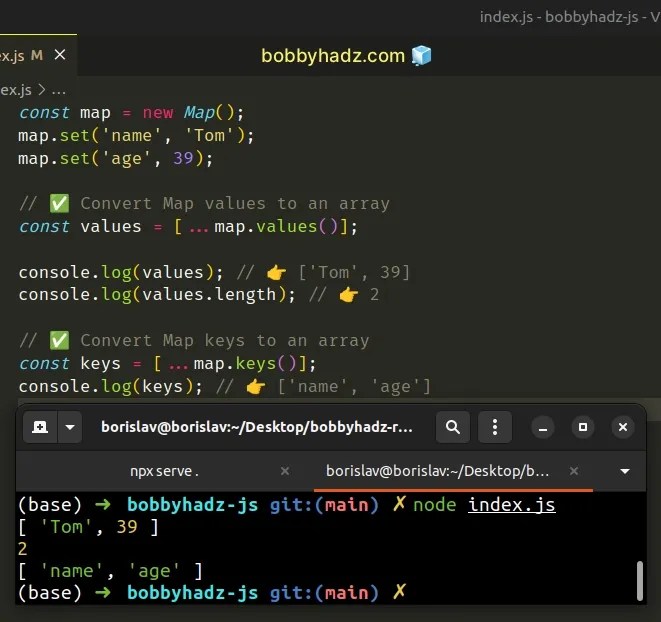 Convert Map Keys and Values to an Array in JavaScript bobbyhadz