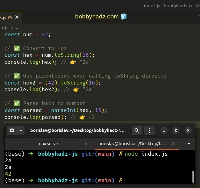 Convert a number to Hexadecimal in JavaScript bobbyhadz