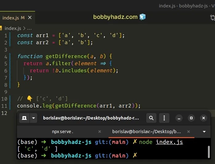 Get the Difference between Two Arrays in JavaScript bobbyhadz