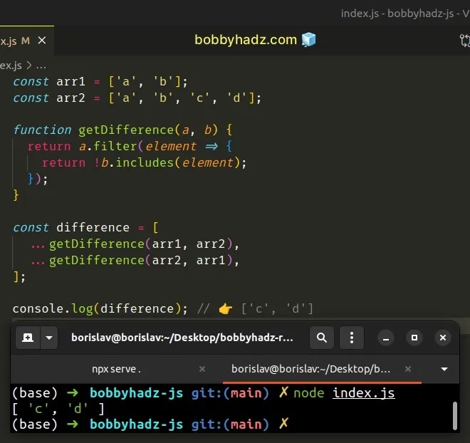 Get the Difference between Two Arrays in JavaScript bobbyhadz
