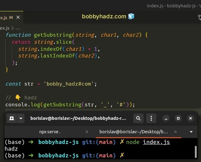 Get a Substring between 2 Characters in JavaScript bobbyhadz