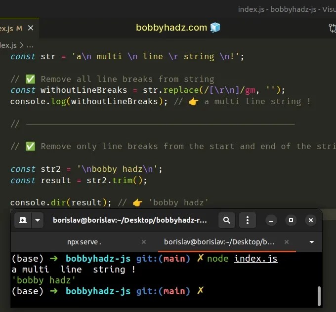 How to Remove all Line Breaks from a String in JavaScript bobbyhadz