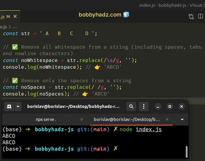 Remove/Replace all Whitespace from a String in JavaScript bobbyhadz